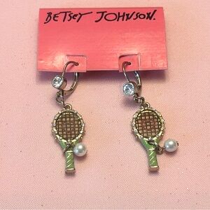 Betsey Johnson Gold and Green Tennis Earrings Vintage NWT
